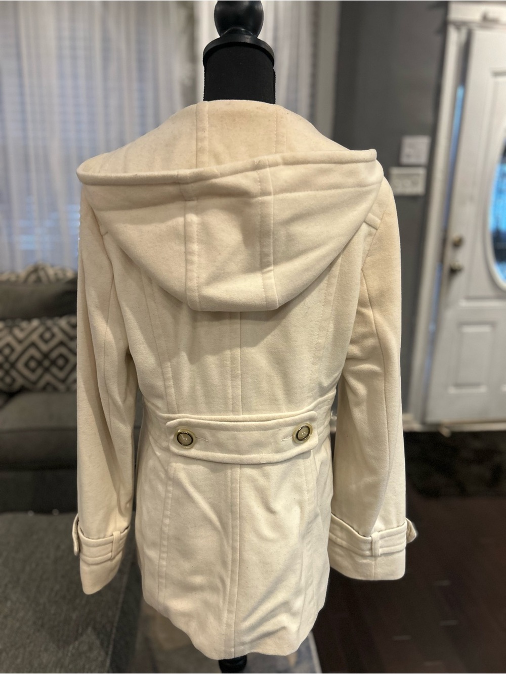 Kenneth Cole Reaction Cream Double-Breasted Hooded Peacoat - Picture 2 of 3